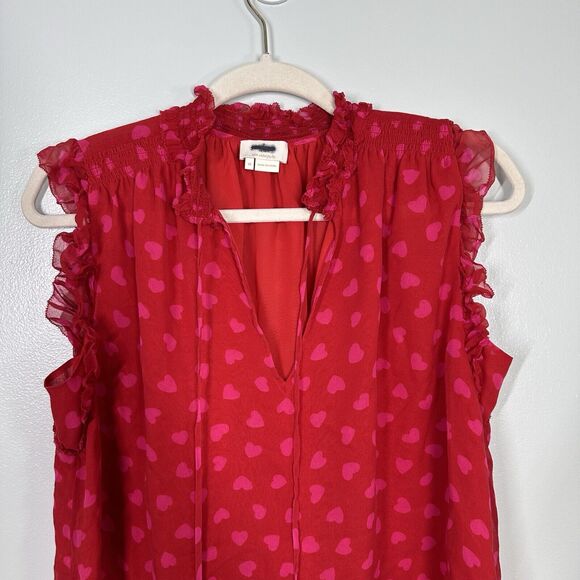 $268 Kate Spade M Heartbeat Silk Red Pink Sleeveless Mock Neck Ruffle Blouse - Picture 3 of 6